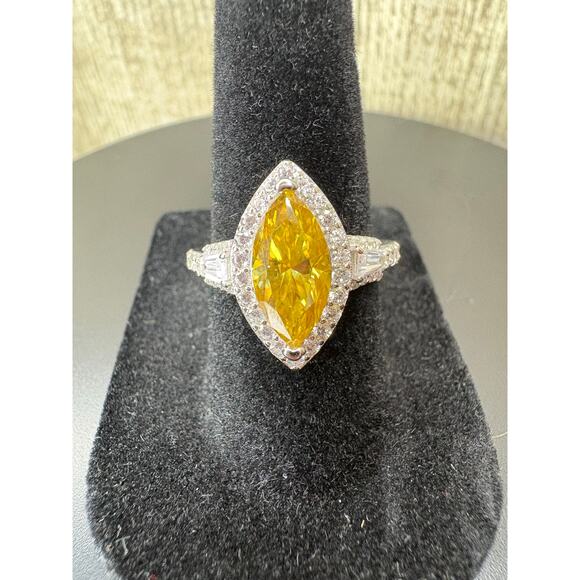 New 5ct Citrine Marquise & White Moissanite 925 Silver Ring - Picture 9 of 9